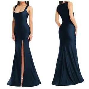 Cynthia Sahar Stretch Satin Mermaid Formal Dress With Slight Train XL in Navy